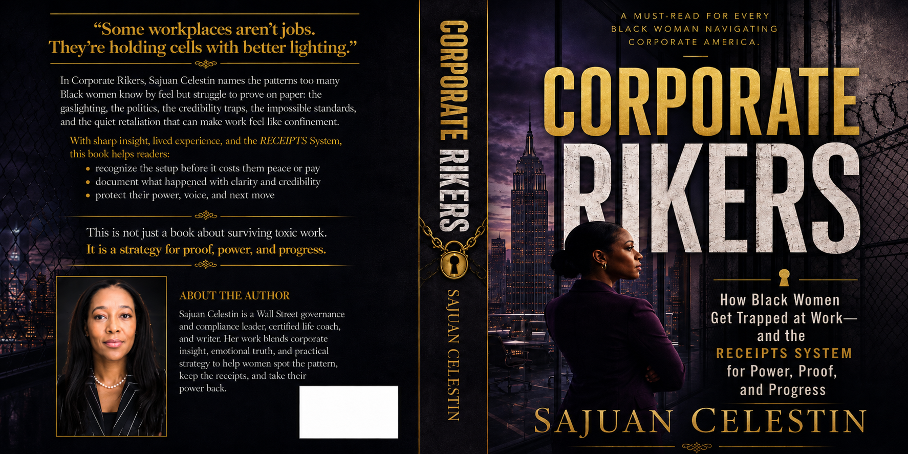 Full front, spine, and back cover artwork for Corporate Rikers